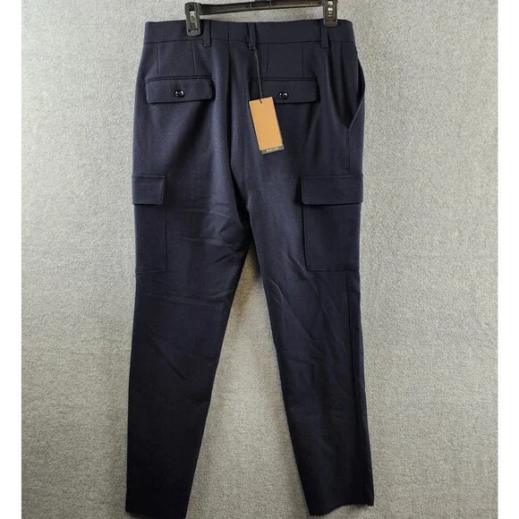 BOSS Pepe Cargo Wool Relaxed Fit Pants Mens 32R Dark Blue Zip Fly Button Closure